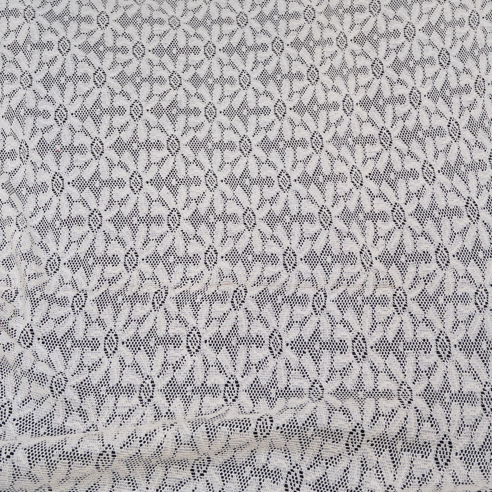 Off White Floral Design Dyeable Cotton Net (SKU: N-170)