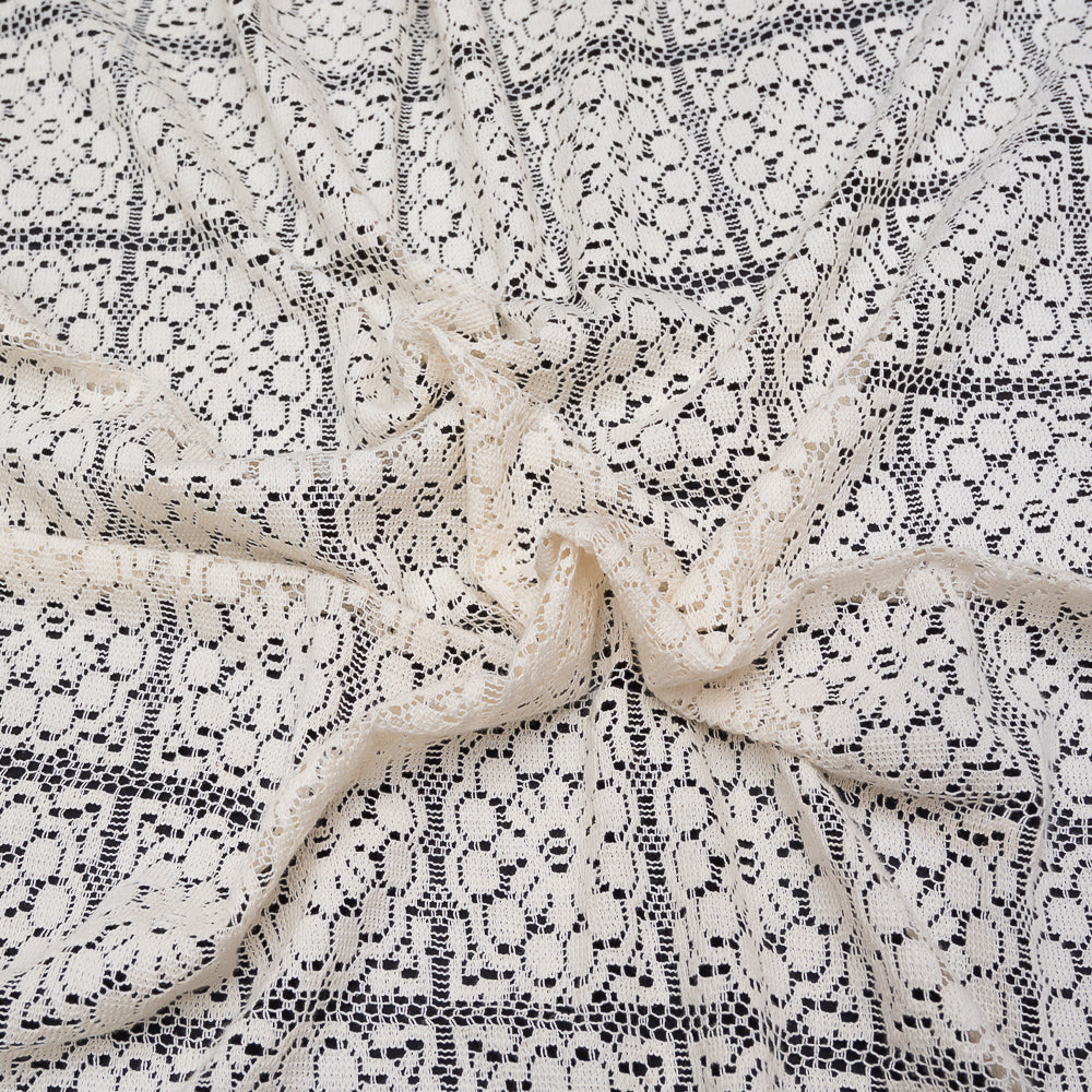 Off White Big Floral Cotton Net (SKU: N-174)