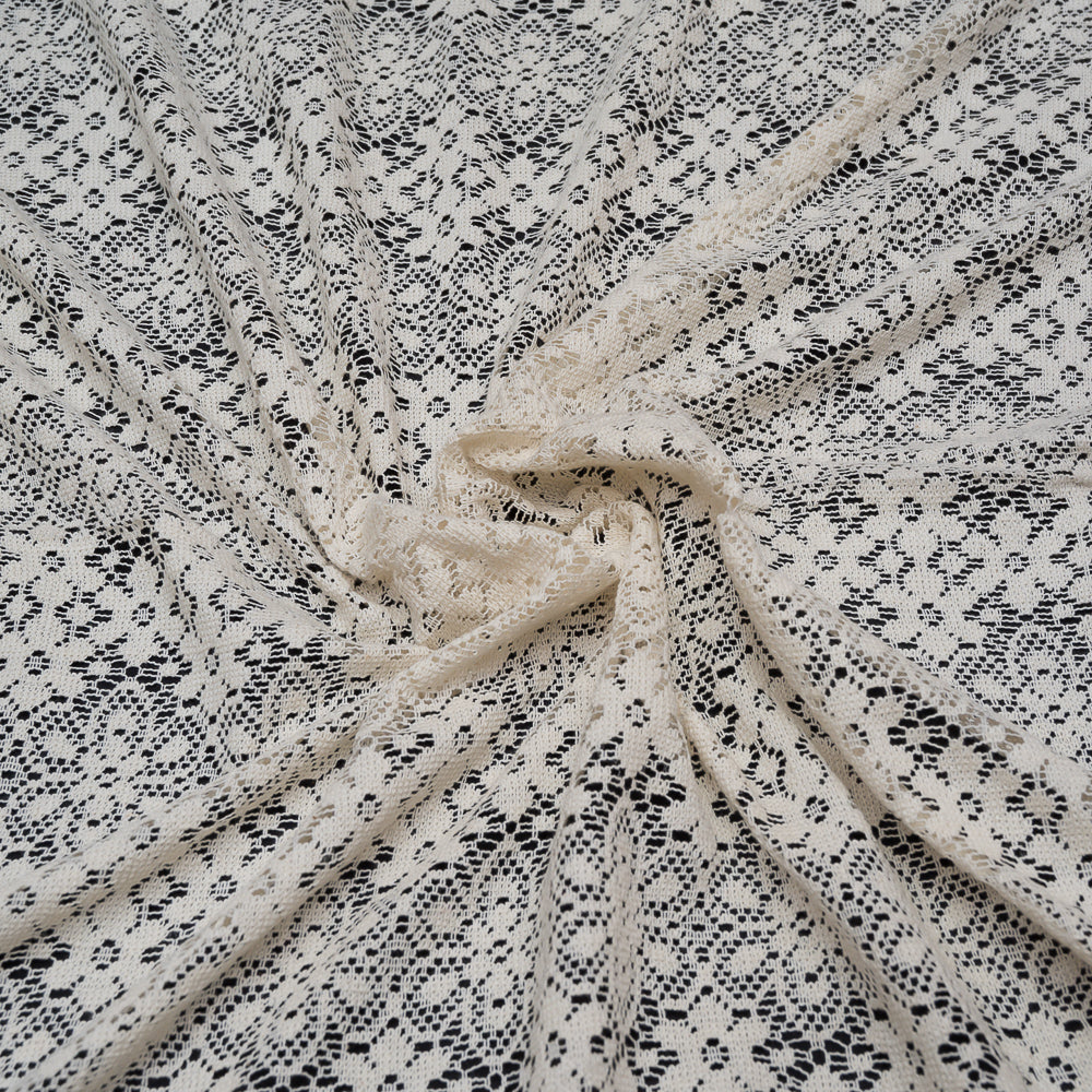 Off White Floral Design Dyeable Cotton Net (SKU: N-210)