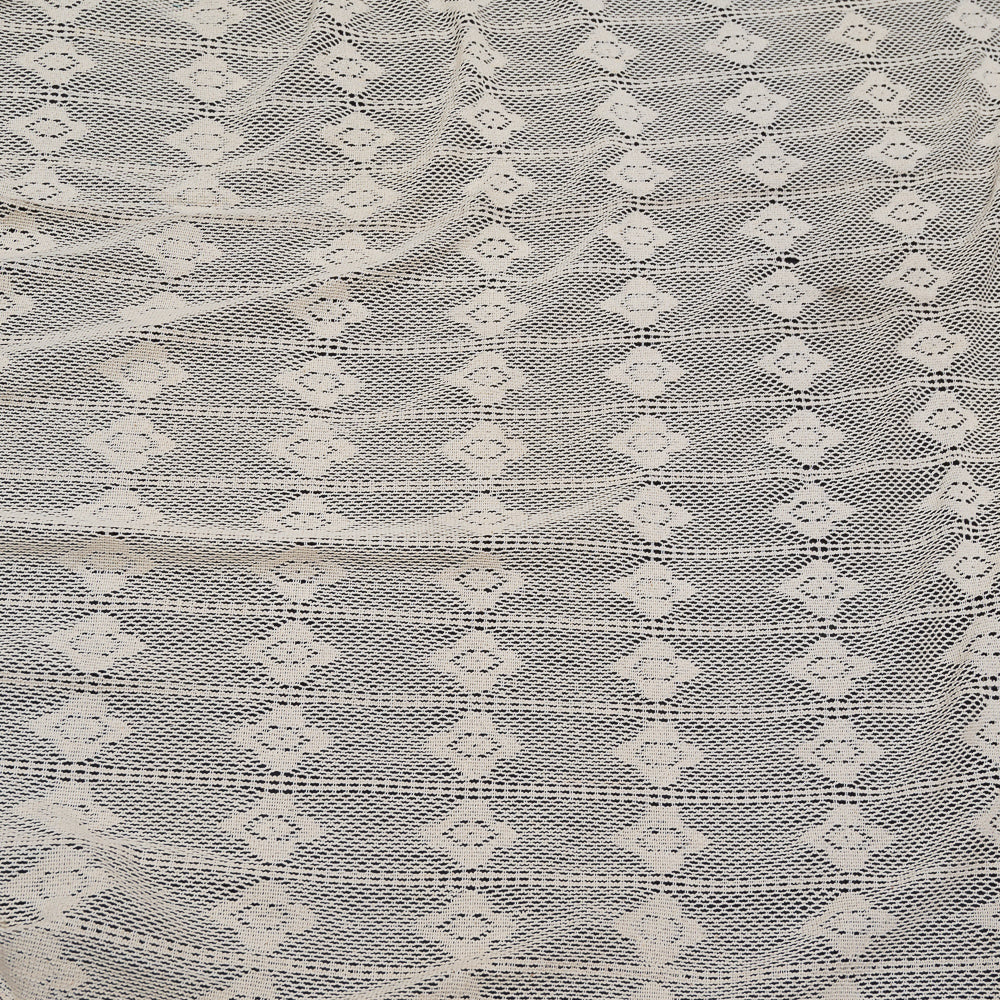 Off White Floral Design Dyeable Cotton Net (SKU: N-292)