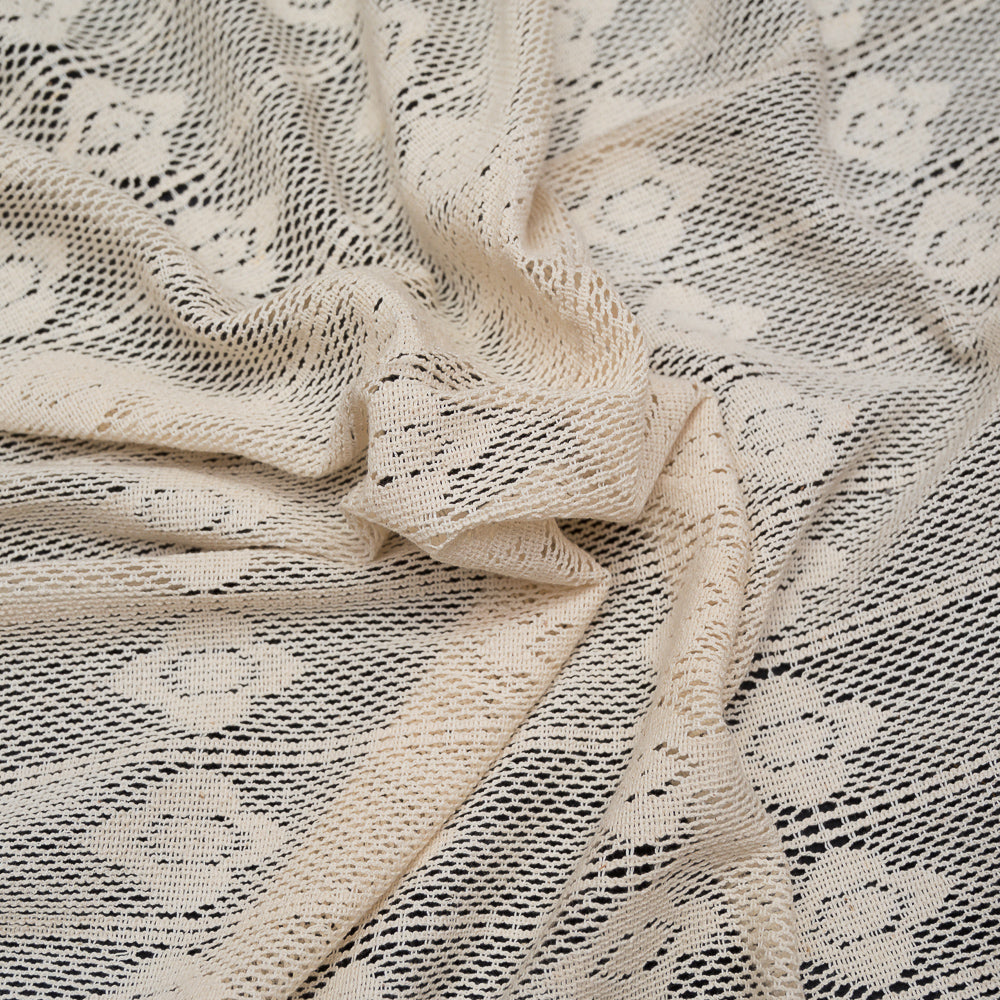 Off White Floral Design Dyeable Cotton Net (SKU: N-292)