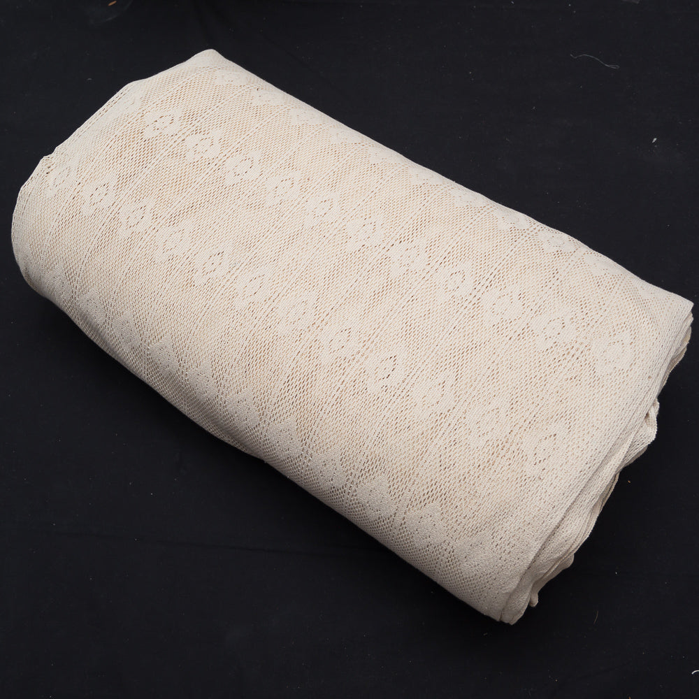 Off White Floral Design Dyeable Cotton Net (SKU: N-292)