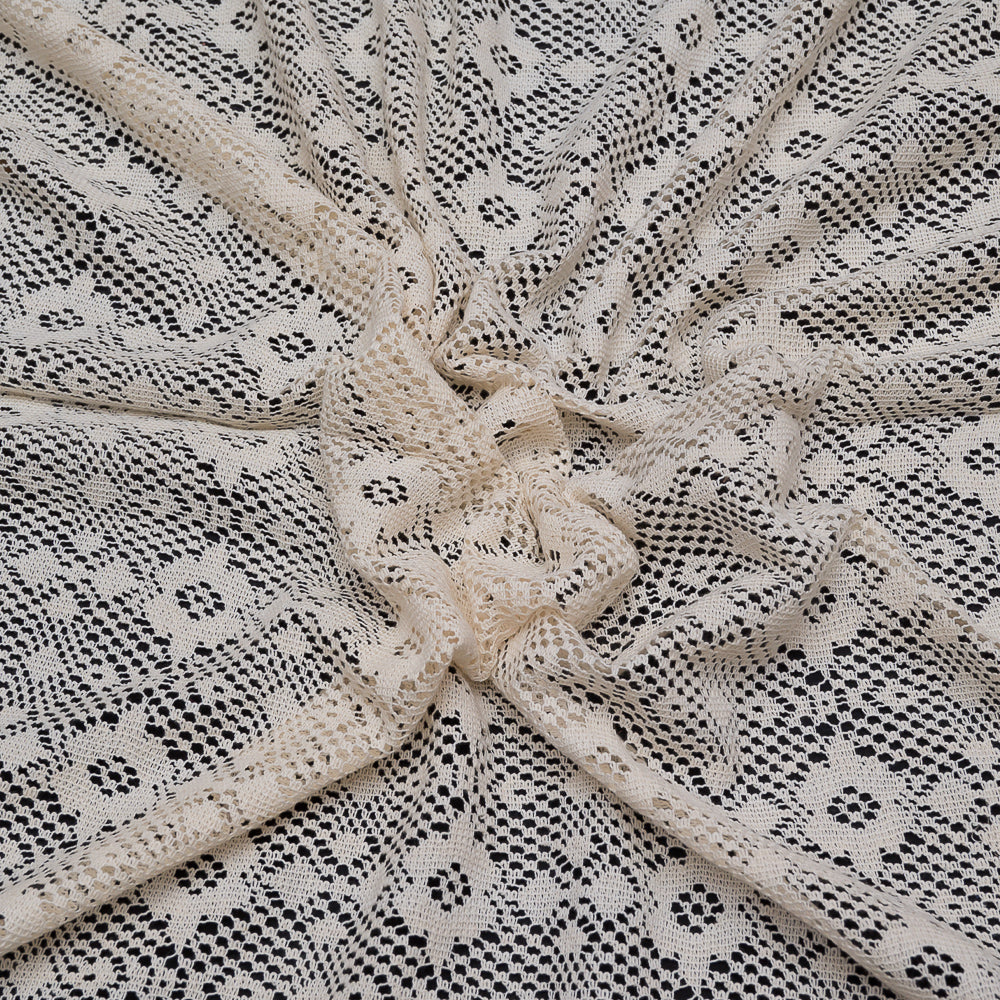 Off White Floral Design Dyeable Cotton Net (SKU: N-306)
