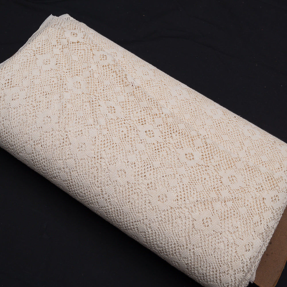 Off White Floral Design Dyeable Cotton Net (SKU: N-306)