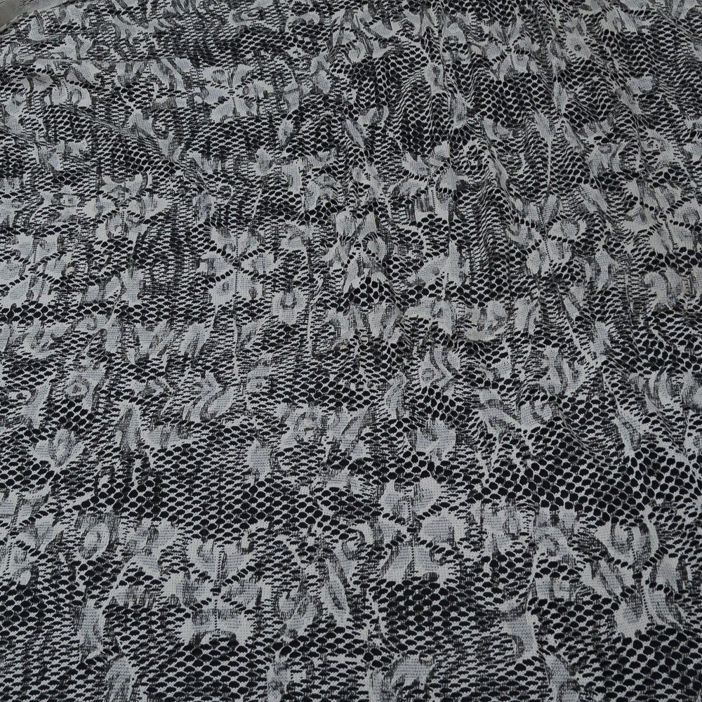 Black & White Floral Design Dyeable Cotton Net (SKU: N-353)