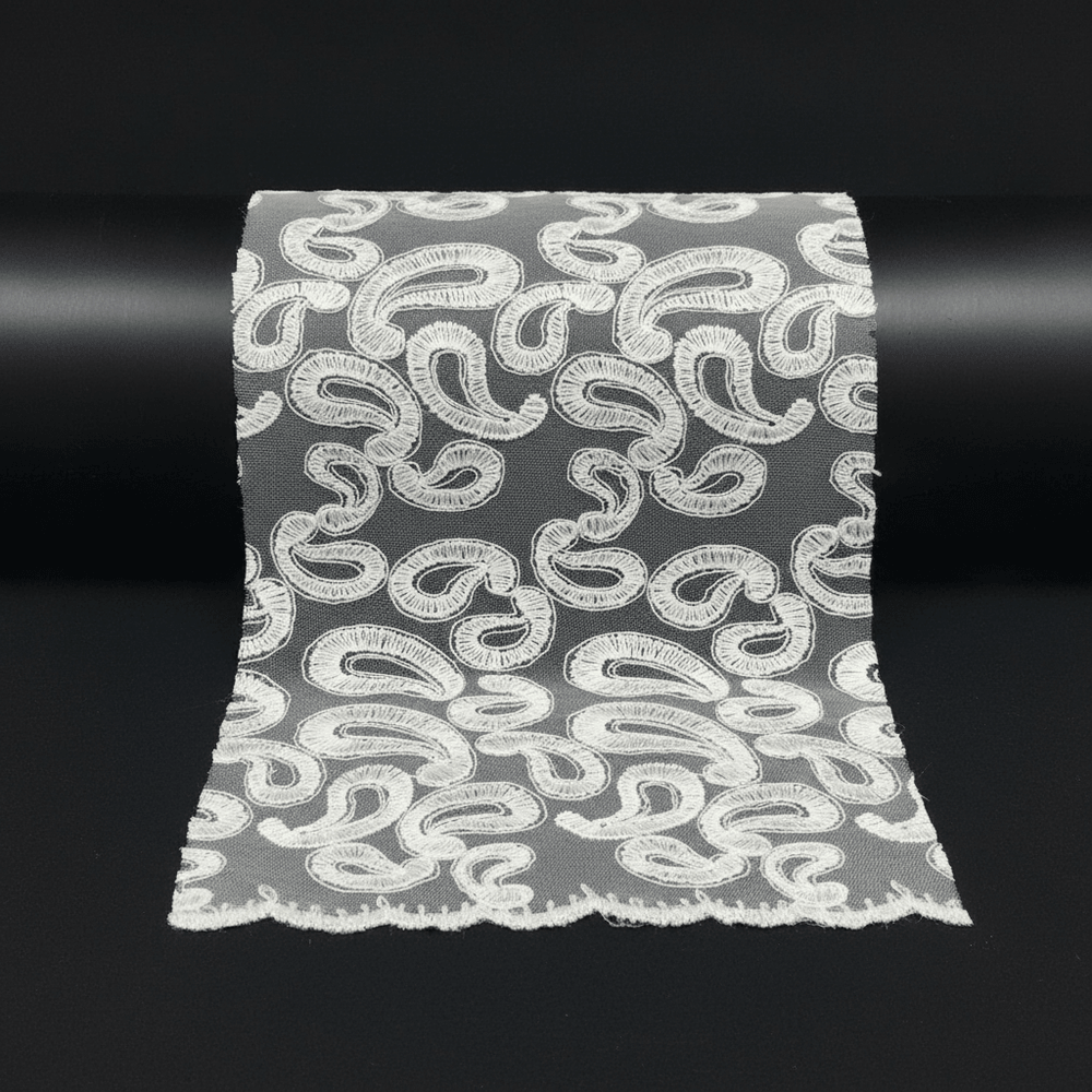 White Cotton Dyeable Net Embroidered Lace (Width : 6 Inch & Sku: NL-26)