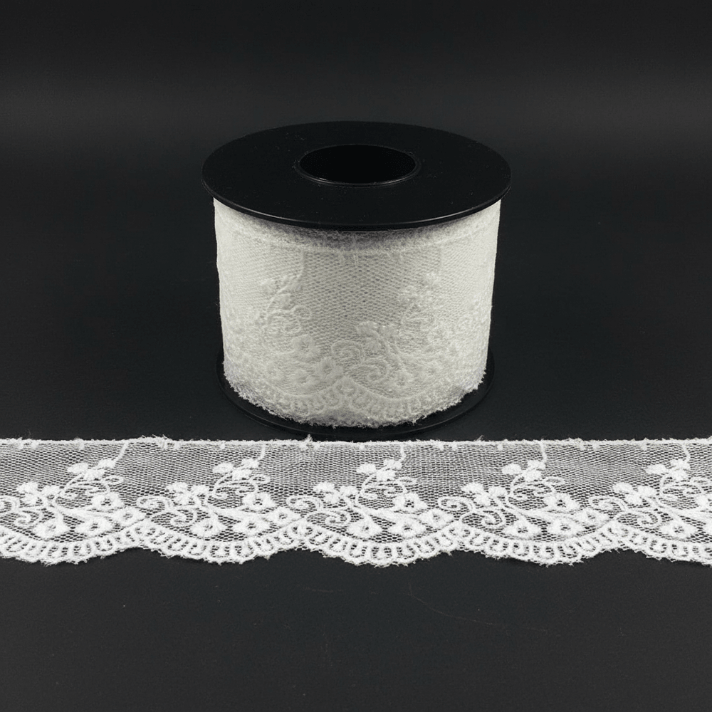 White Cotton Dyeable Net Embroidered Lace (Width : 1.5 Inch & Sku: NL-34)