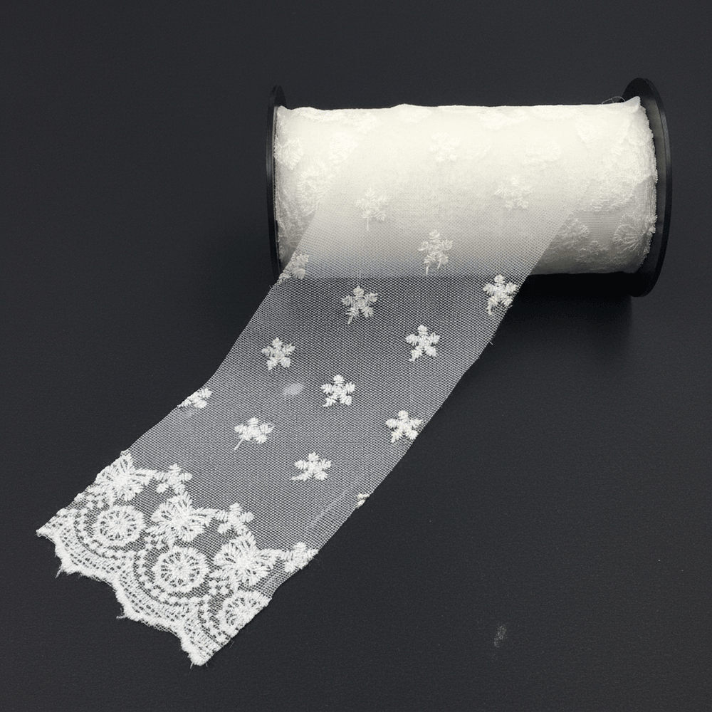 White Cotton Dyeable Net Embroidered Lace (Width : 5 Inch & Sku: NL-38)