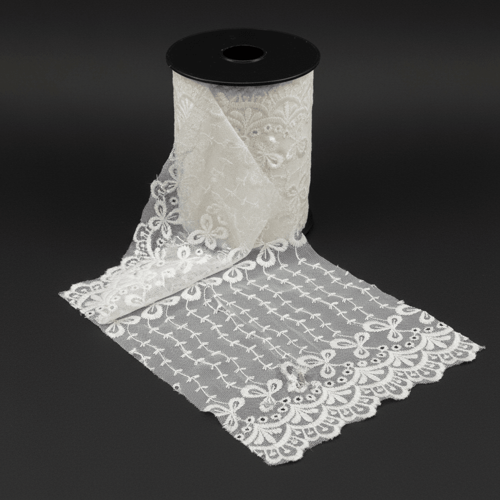 White Cotton Dyeable Net Embroidered Lace (With : 7.5 Inch & Sku: NL-39)