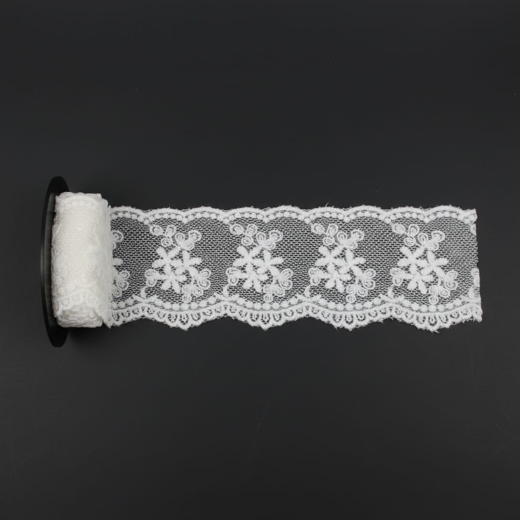 White Cotton Dyeable Net Embroidered Lace (Width : 1.5 Inch & Sku: NL-6)