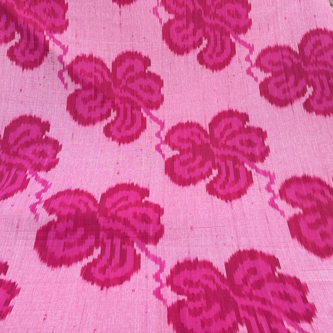 Pink Big Floral Design Fine Quality Handloom Cotton Ikat Fabric for Dresses | Width: 44"