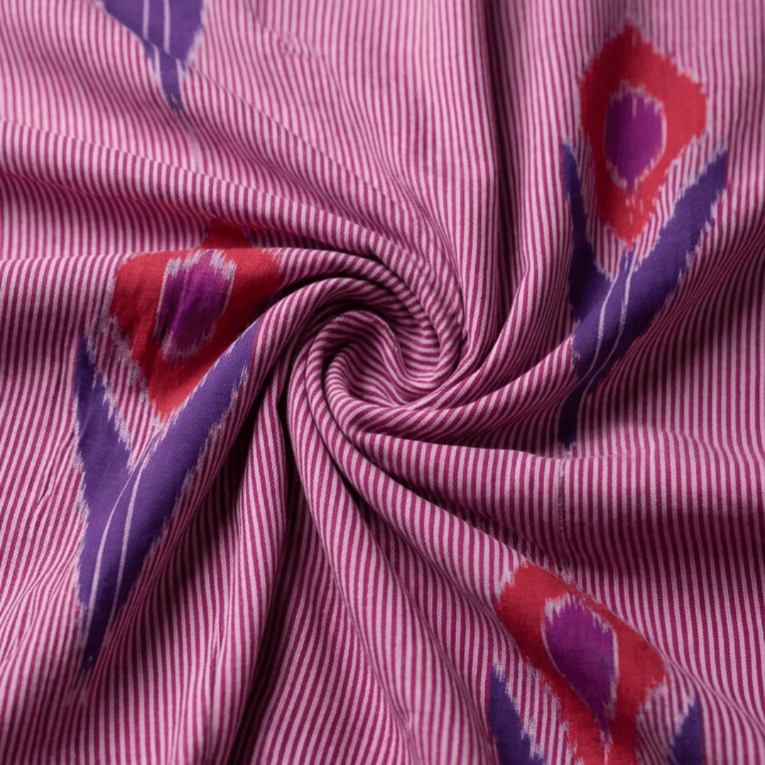 Purple Color Fine Quality Cotton Handloom Ikat Fabric for Dress Material | Width: 44"