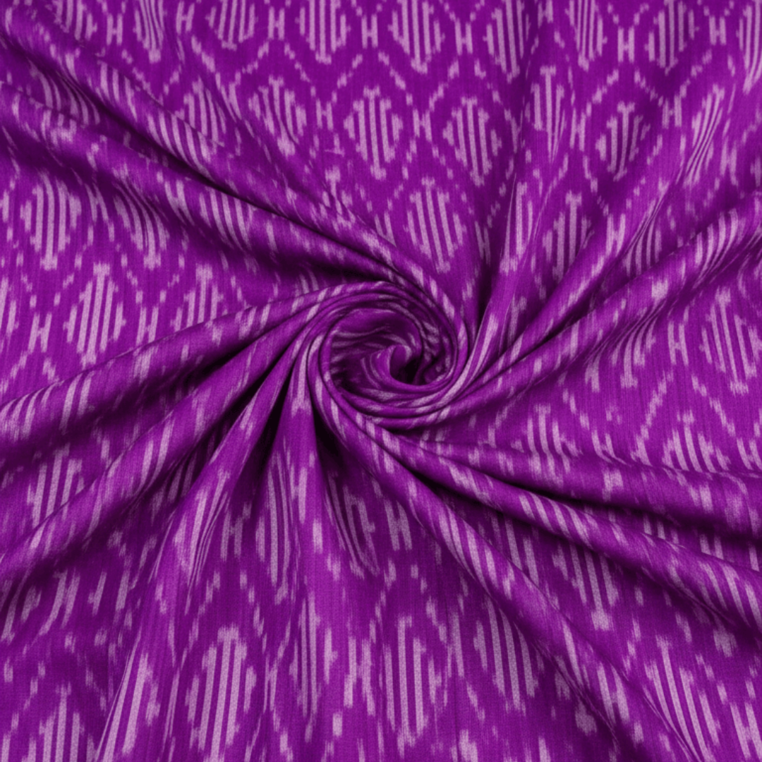 Purple, White design Mercerised Cotton Handloom Ikat Fabric for Dress Material | Width: 44'