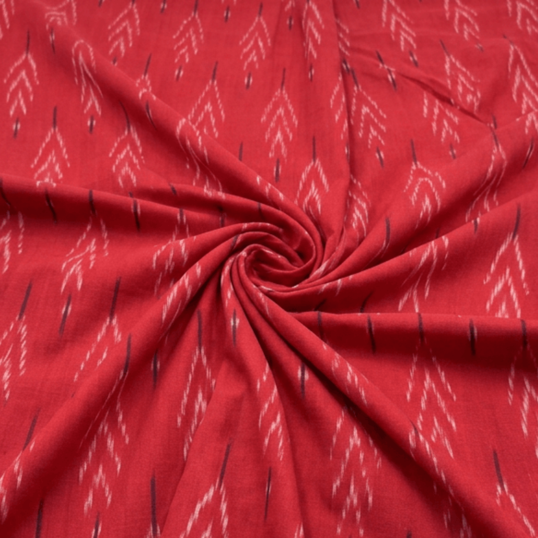 Red Design Fine Quality Cotton Handloom Ikat Fabric for Dress Material | Width: 44"