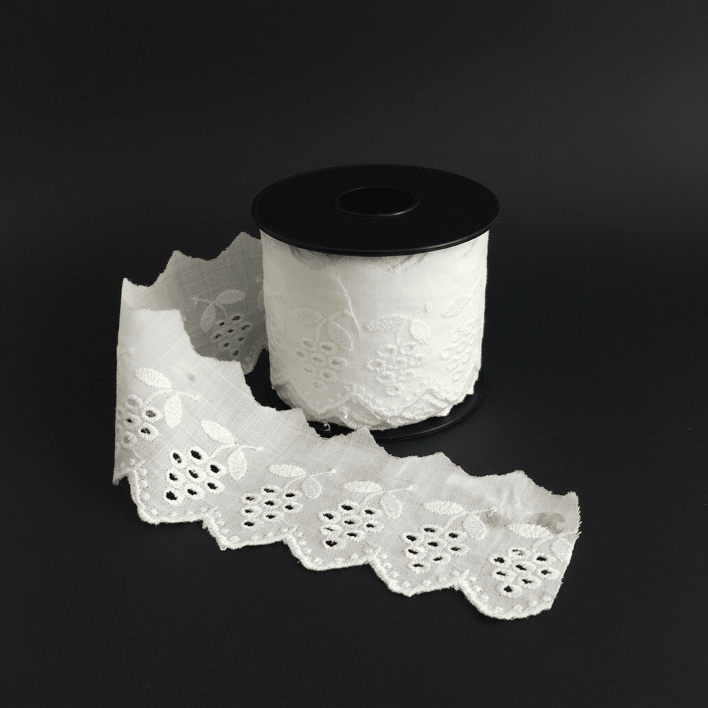 White Cotton Dyeable Schiffli Lace (Width : 2 Inch & Sku: S-100)