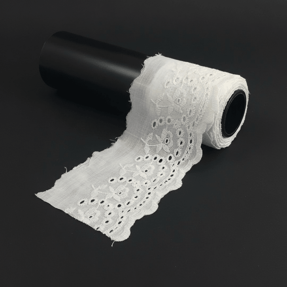 White Cotton Dyeable Schiffli Lace (Width : 4 Inch & Sku: S-102)
