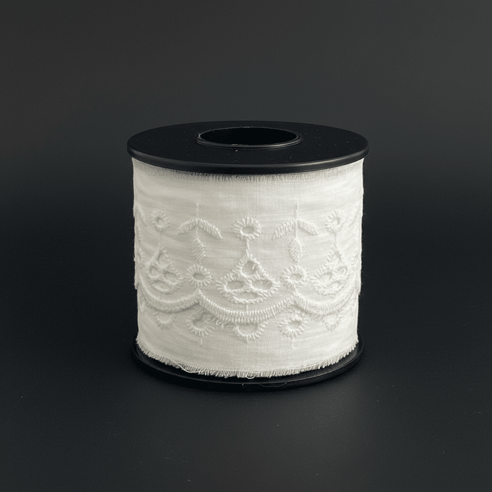 White Cotton Dyeable Schiffli Lace (Width : 2 Inch & Sku: S-104)