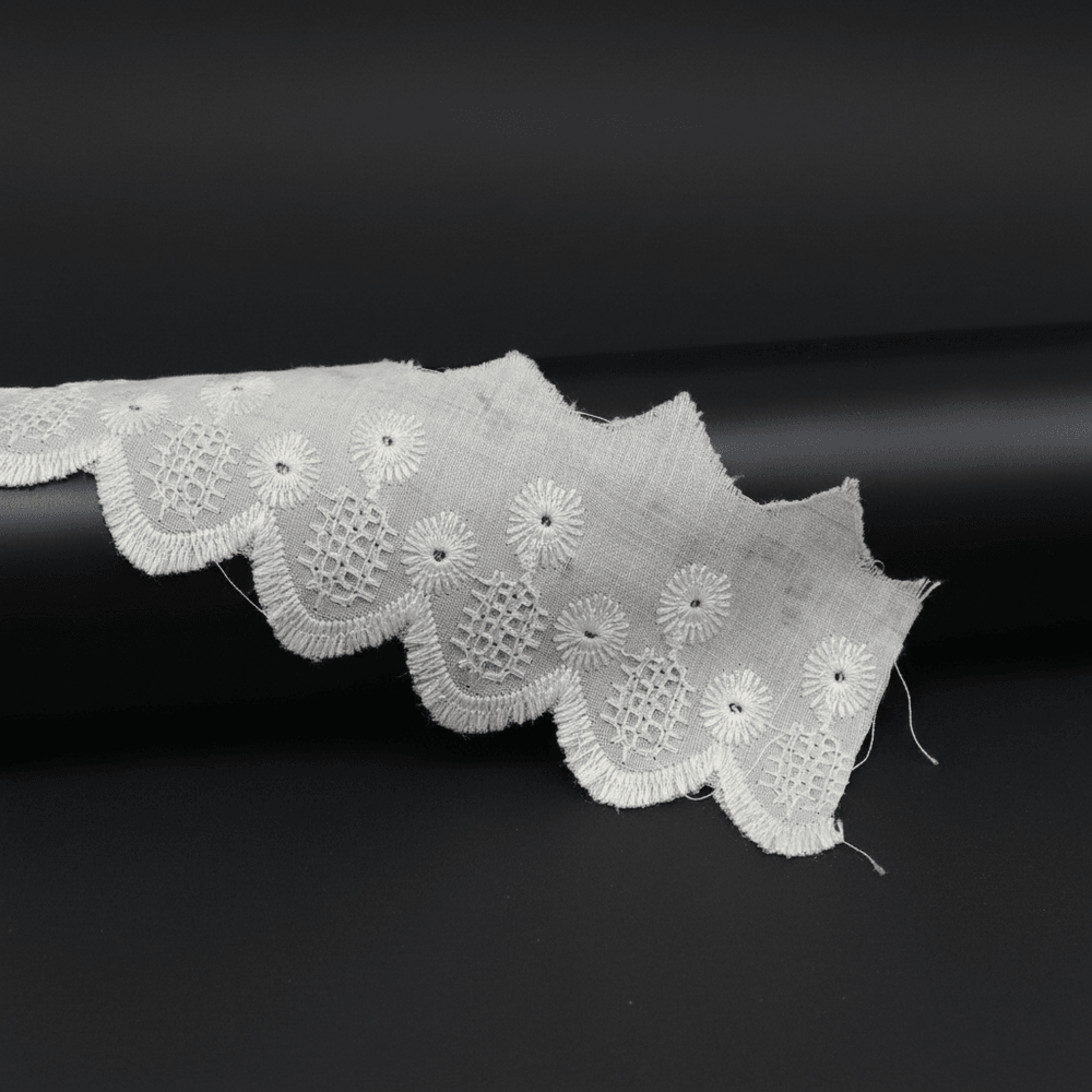 White Cotton Dyeable Schiffli Lace (Width : 2 Inch & Sku: S-106)
