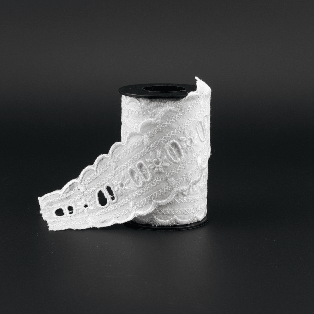 White Cotton Dyeable Schiffli Lace (Width : 2 Inch & Sku: S-16)