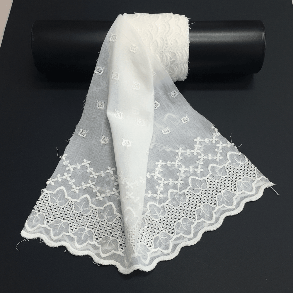 White Cotton Dyeable Schiffli Lace (Width : 9 Inch & Sku: S-20)