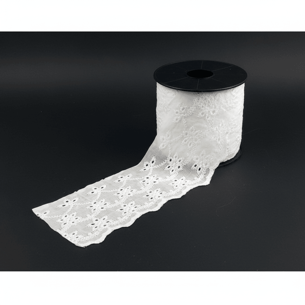 White Cotton Dyeable Schiffli Lace (Width : 2.5 Inch & Sku: S-33)