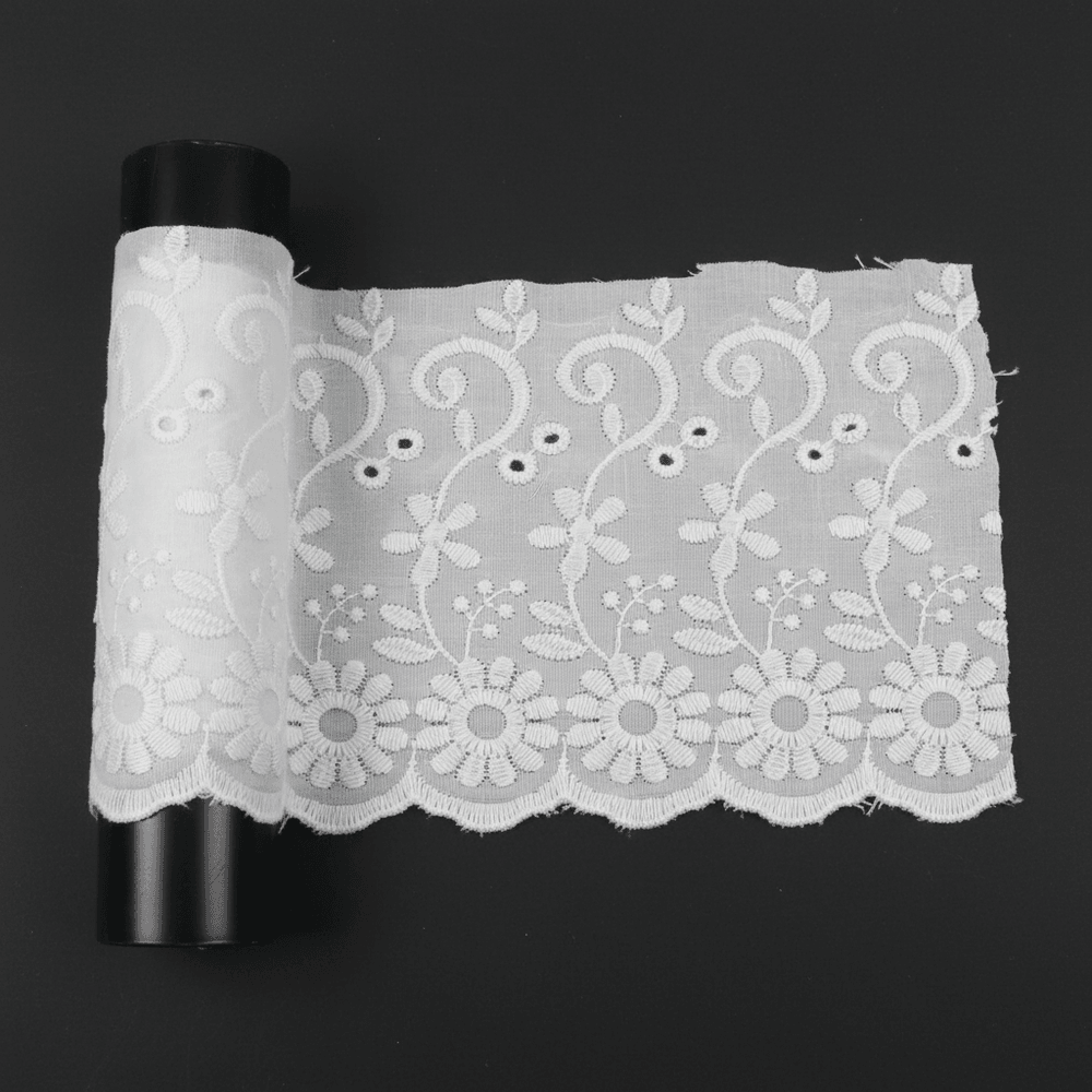 White Cotton Dyeable Schiffli Lace (Width : 4 Inch & Sku: S-36)
