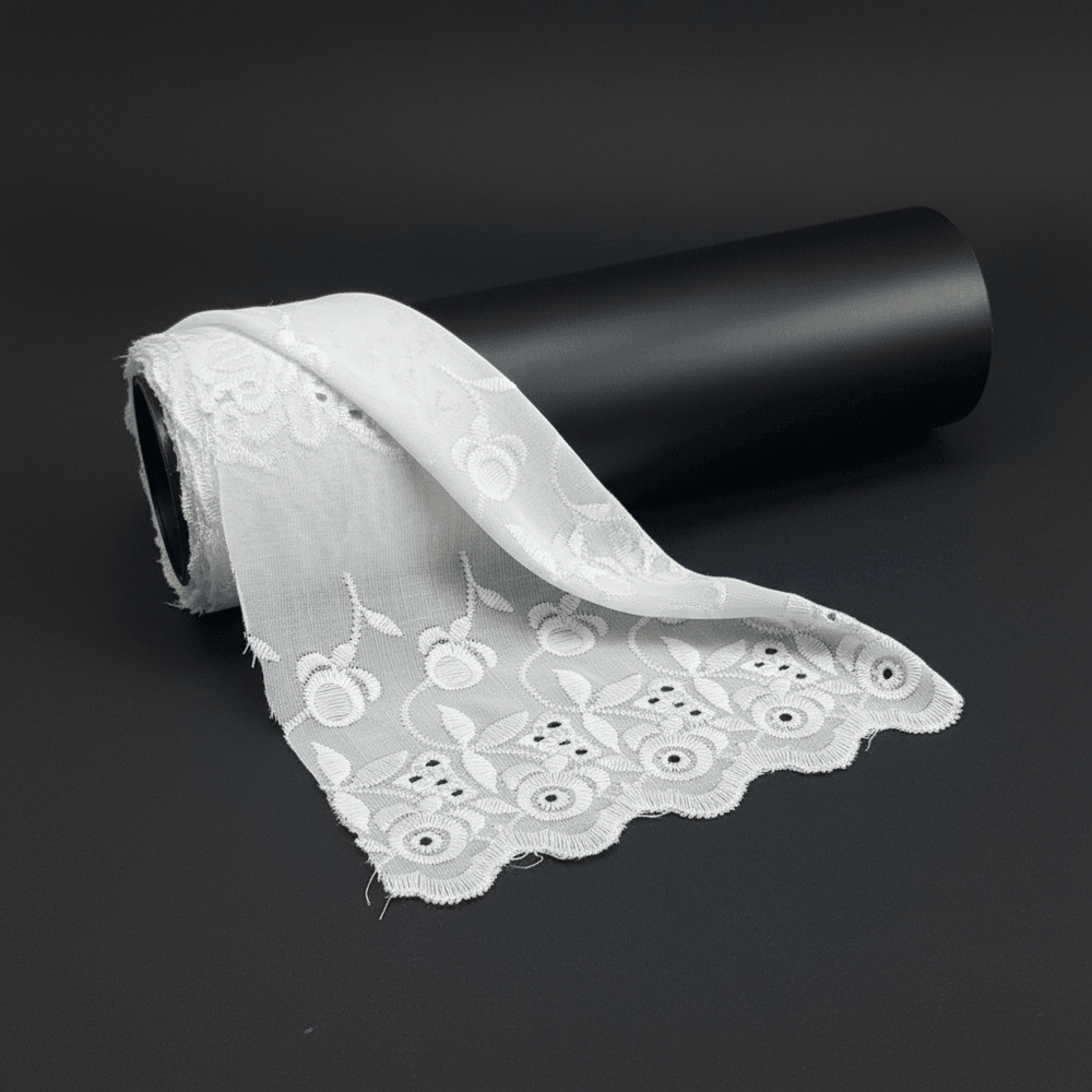 White Cotton Dyeable Schiffli Lace (Width : 4 Inch & Sku: S-40)