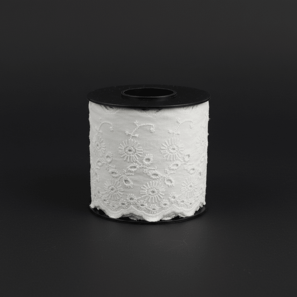 White Cotton Dyeable Schiffli Lace (Width : 4 Inch & Sku: S-42)