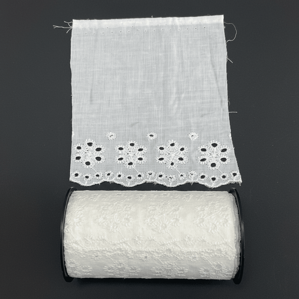 White Cotton Dyeable Schiffli Lace (Width : 5 Inch & Sku: S-49)