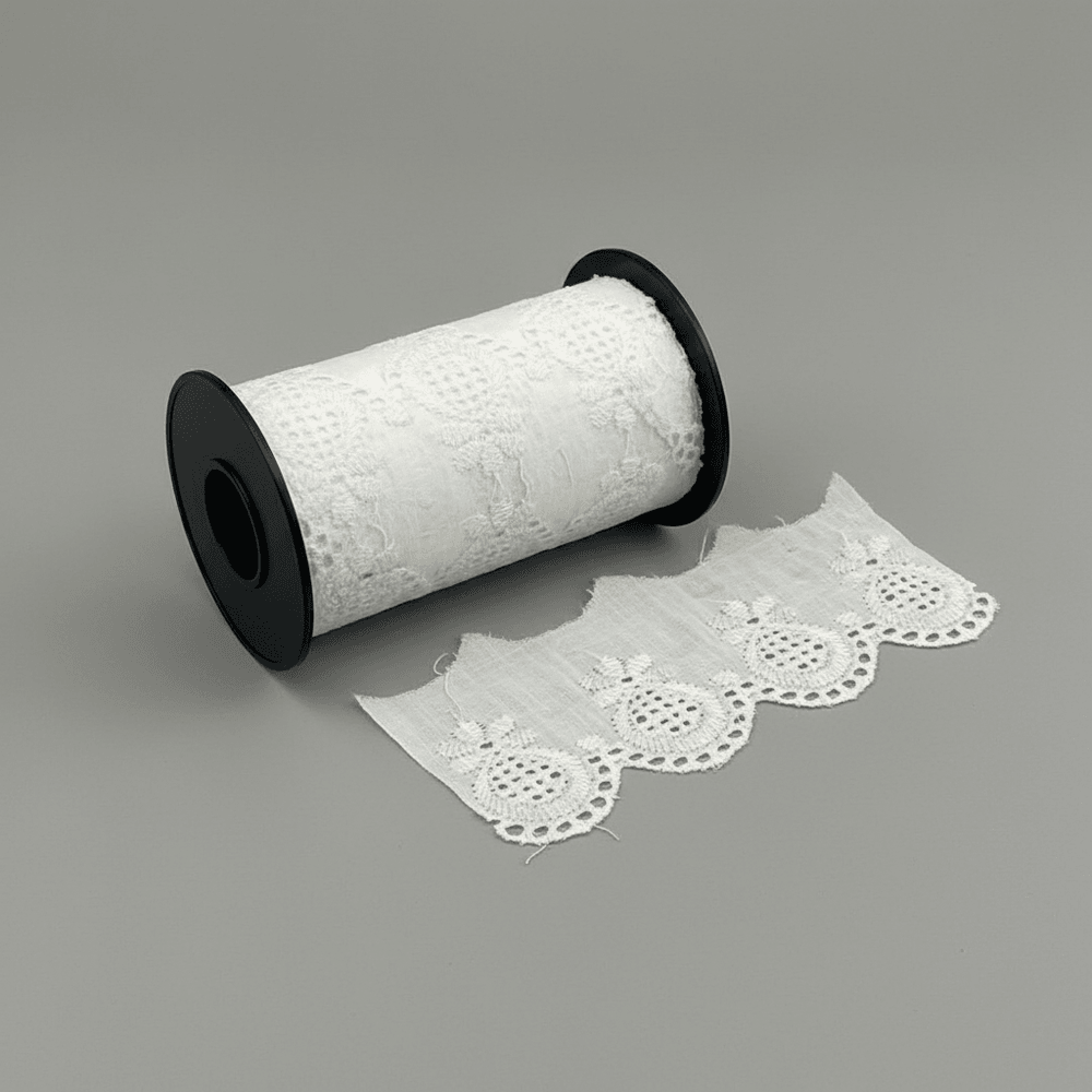 White Cotton Dyeable Schiffli Lace (Width : 2 Inch & Sku: S-5)