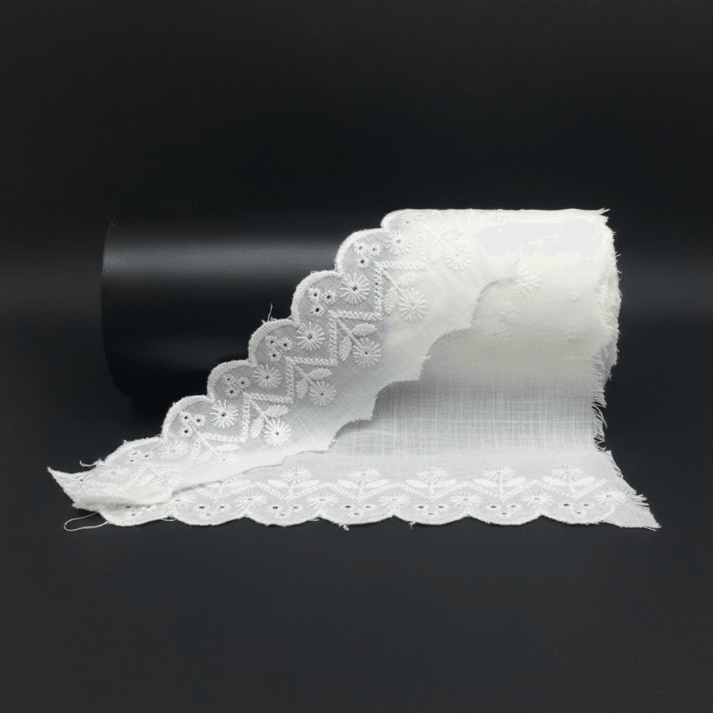 White Cotton Dyeable Schiffli Lace (Width : 2 Inch & Sku: S-56)