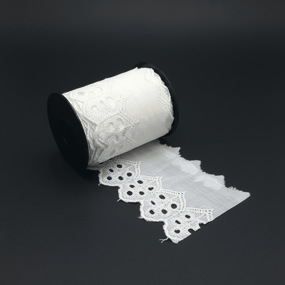White Cotton Dyeable Schiffli Lace (Width : 2 Inch & Sku: S-57)