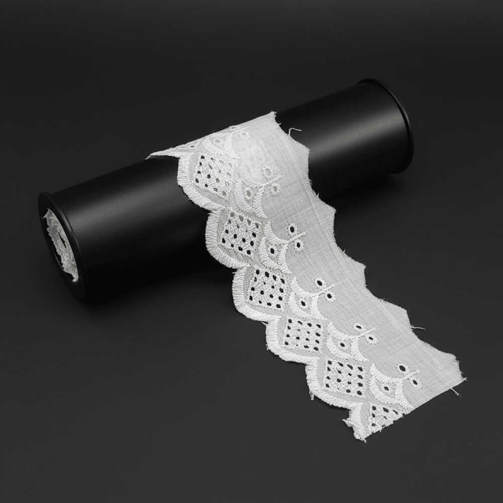 White Cotton Dyeable Schiffli Lace (Width : 2 Inch & Sku: S-58)