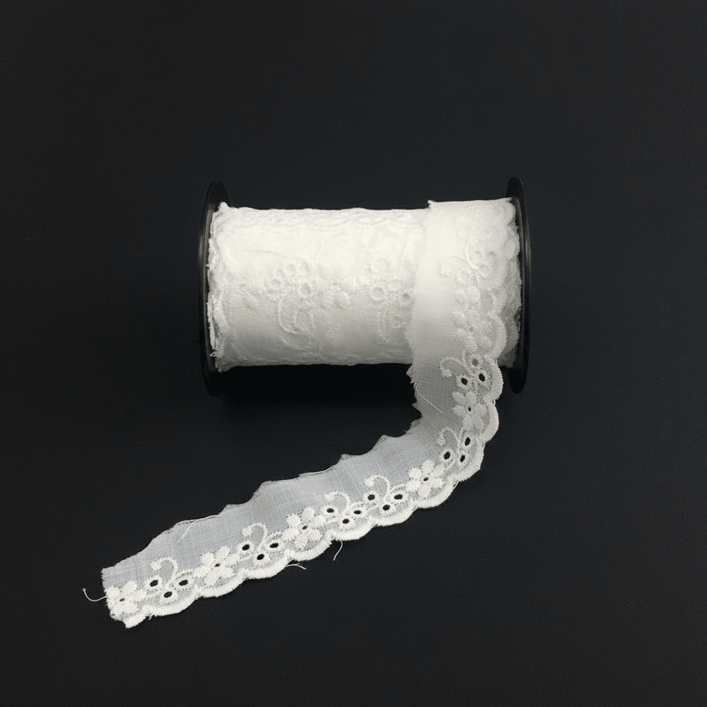 White Cotton Dyeable Schiffli Lace (Width : 1.5 Inch & Sku: S-62)
