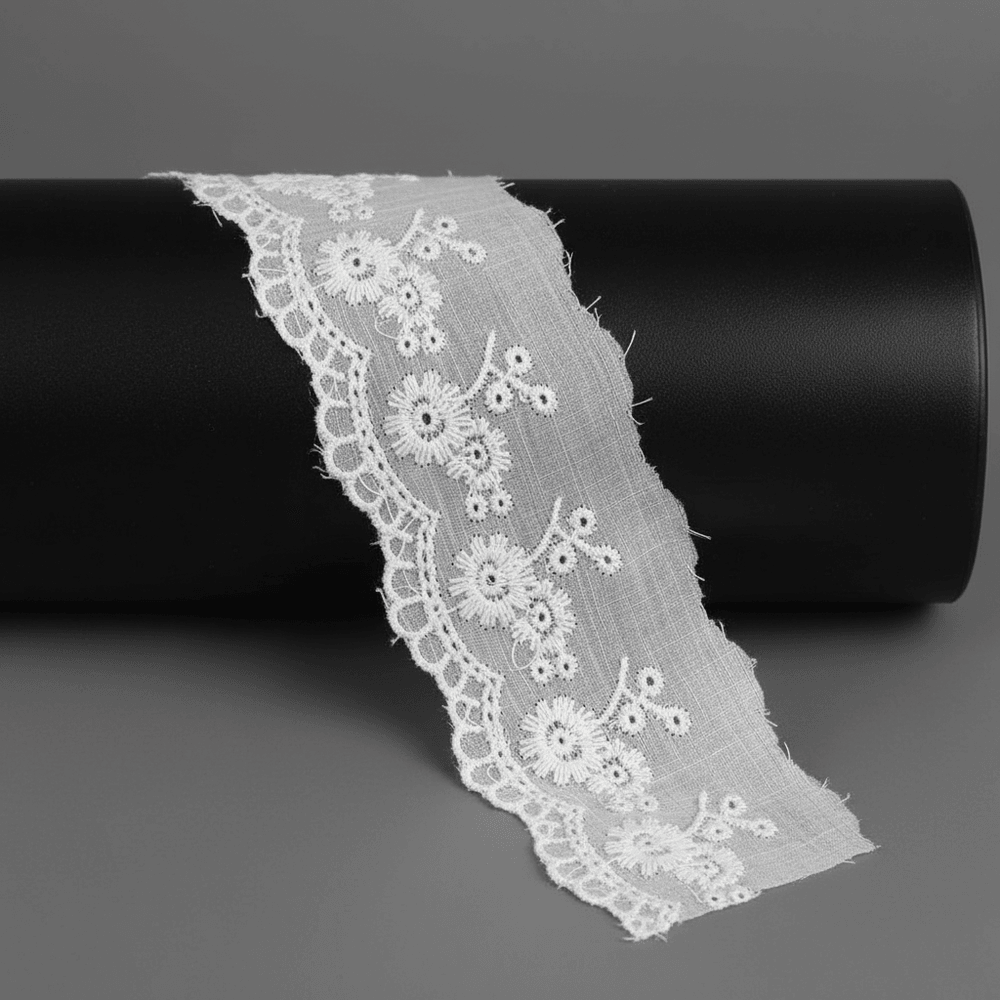White Cotton Dyeable Schiffli Lace (Width : 2 Inch & Sku: S-7)