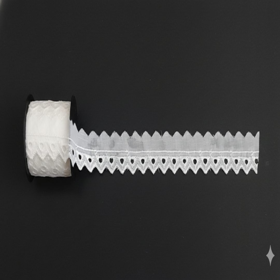 White Cotton Dyeable Schiffli Lace (Width : 1 Inch & Sku: S-74)