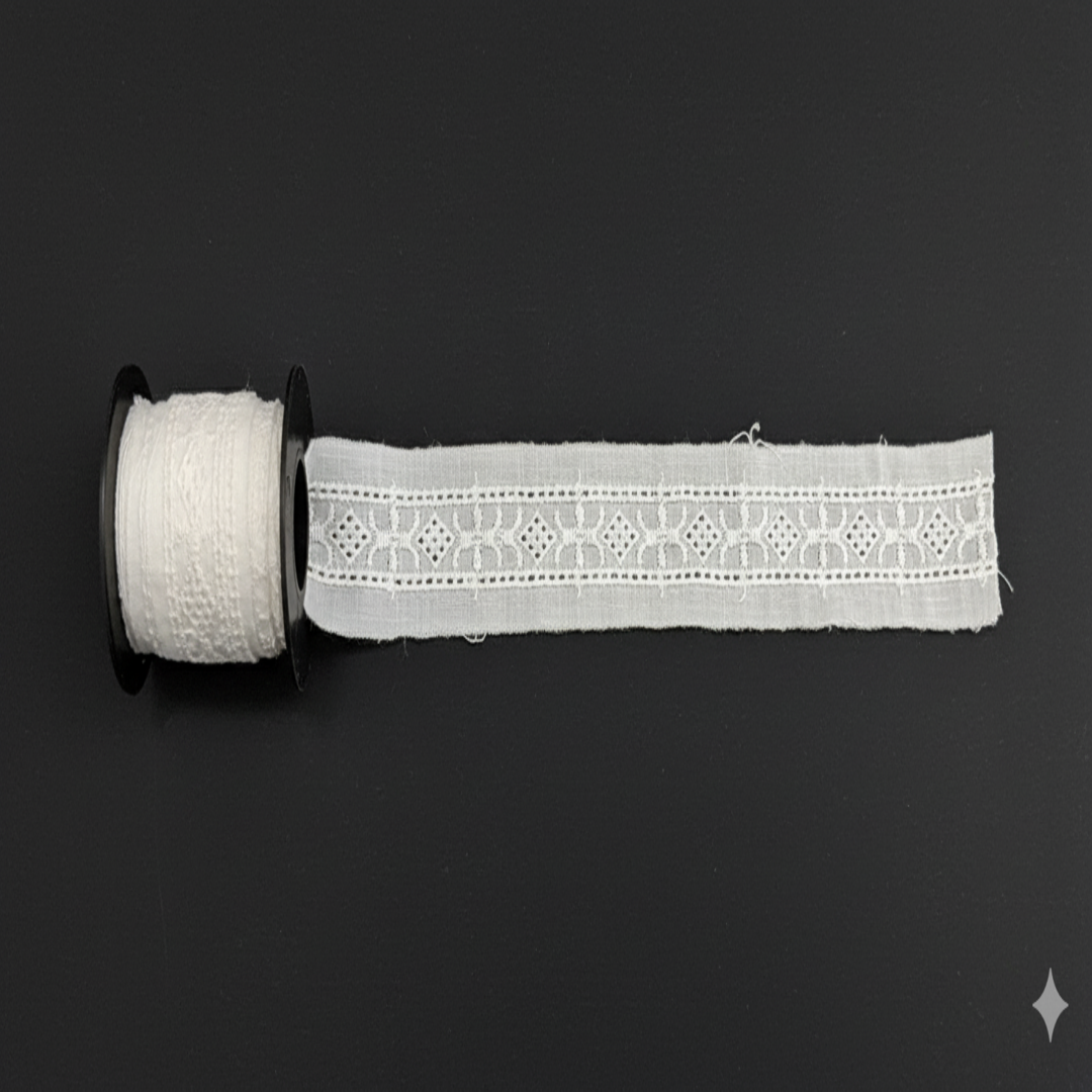 White Cotton Dyeable Schiffli Lace (Width : 2.5 Inch & Sku: S-75)