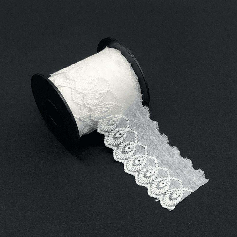 White Cotton Dyeable Schiffli Lace (Width : 2 Inch & Sku: S-76)