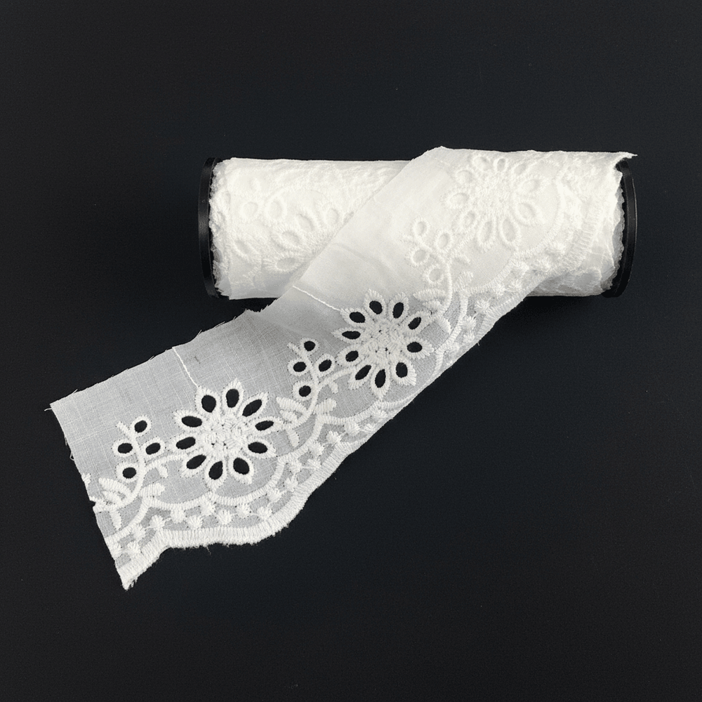 White Cotton Dyeable Schiffli Lace (Width : 2 Inch & Sku: S-78)