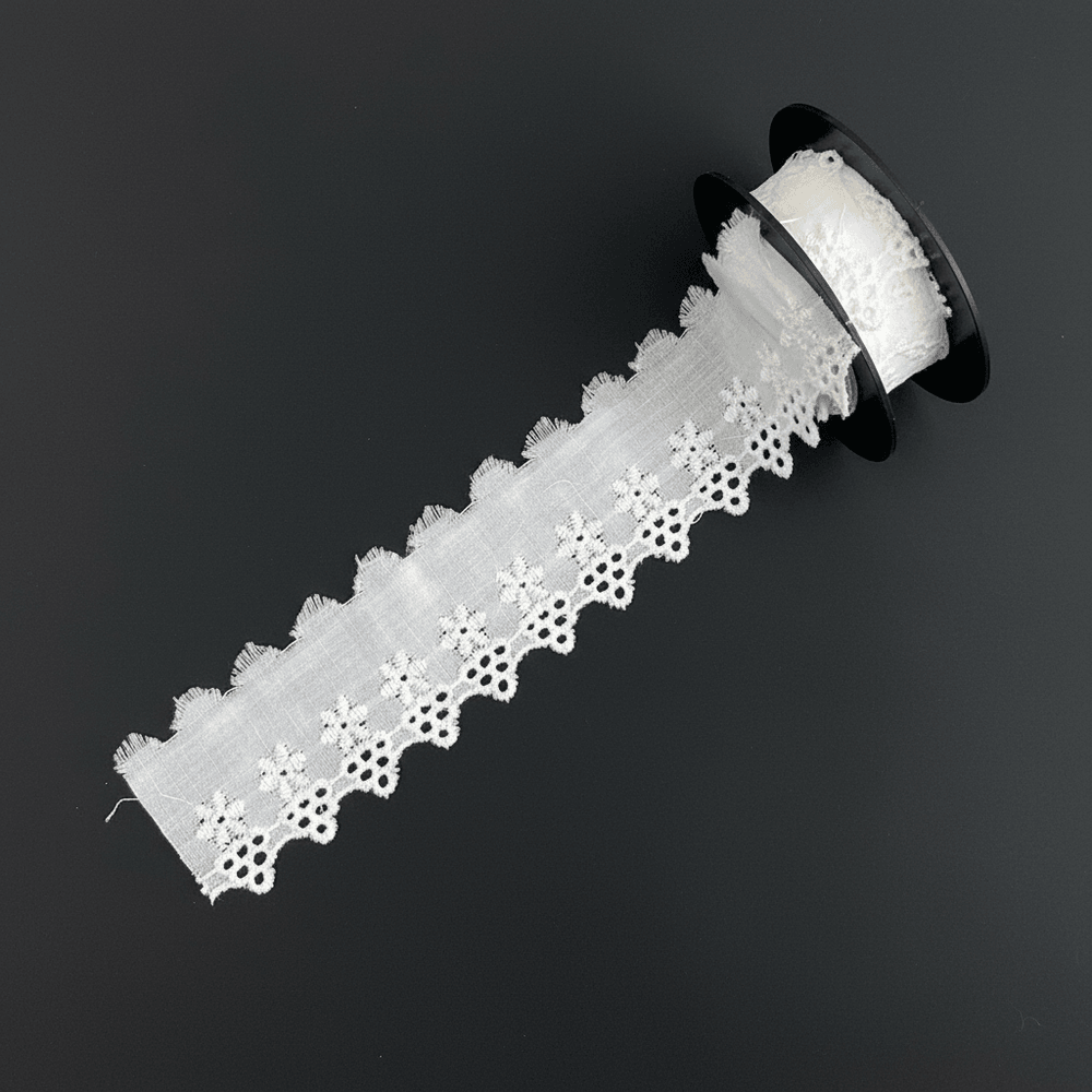 White Cotton Dyeable Schiffli Lace (Width : 2 Inch & Sku: S-86)
