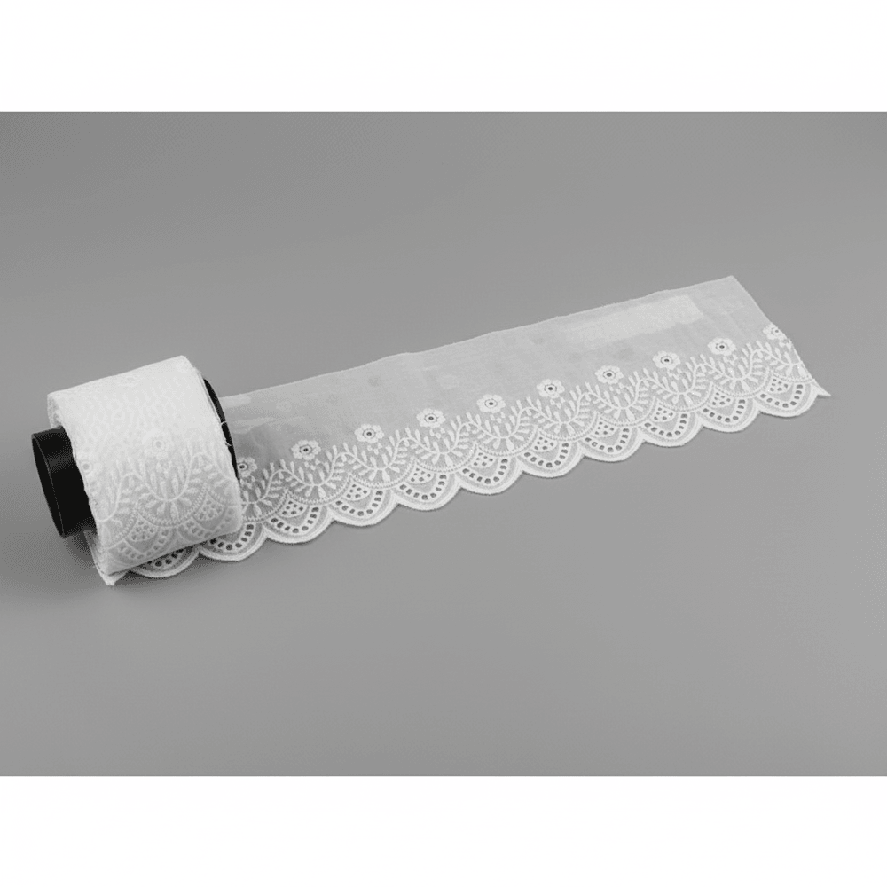 White Cotton Dyeable Schiffli Lace (Width : 3 Inch & Sku: S-9)