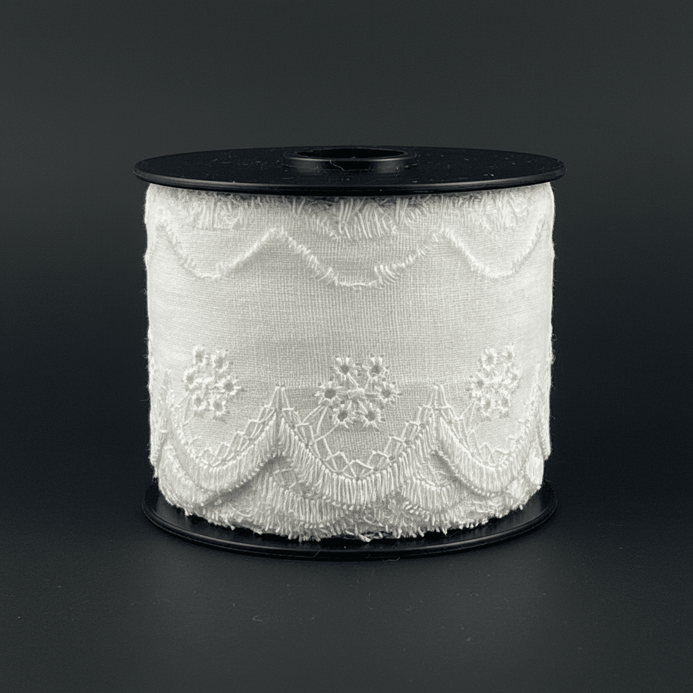 White Cotton Dyeable Schiffli Lace (Width : 2 Inch & Sku: S-97)