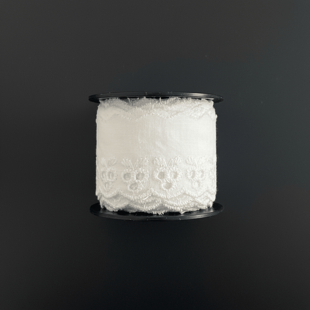 White Cotton Dyeable Schiffli Lace (Width : 3 Inch & Sku: S-98)