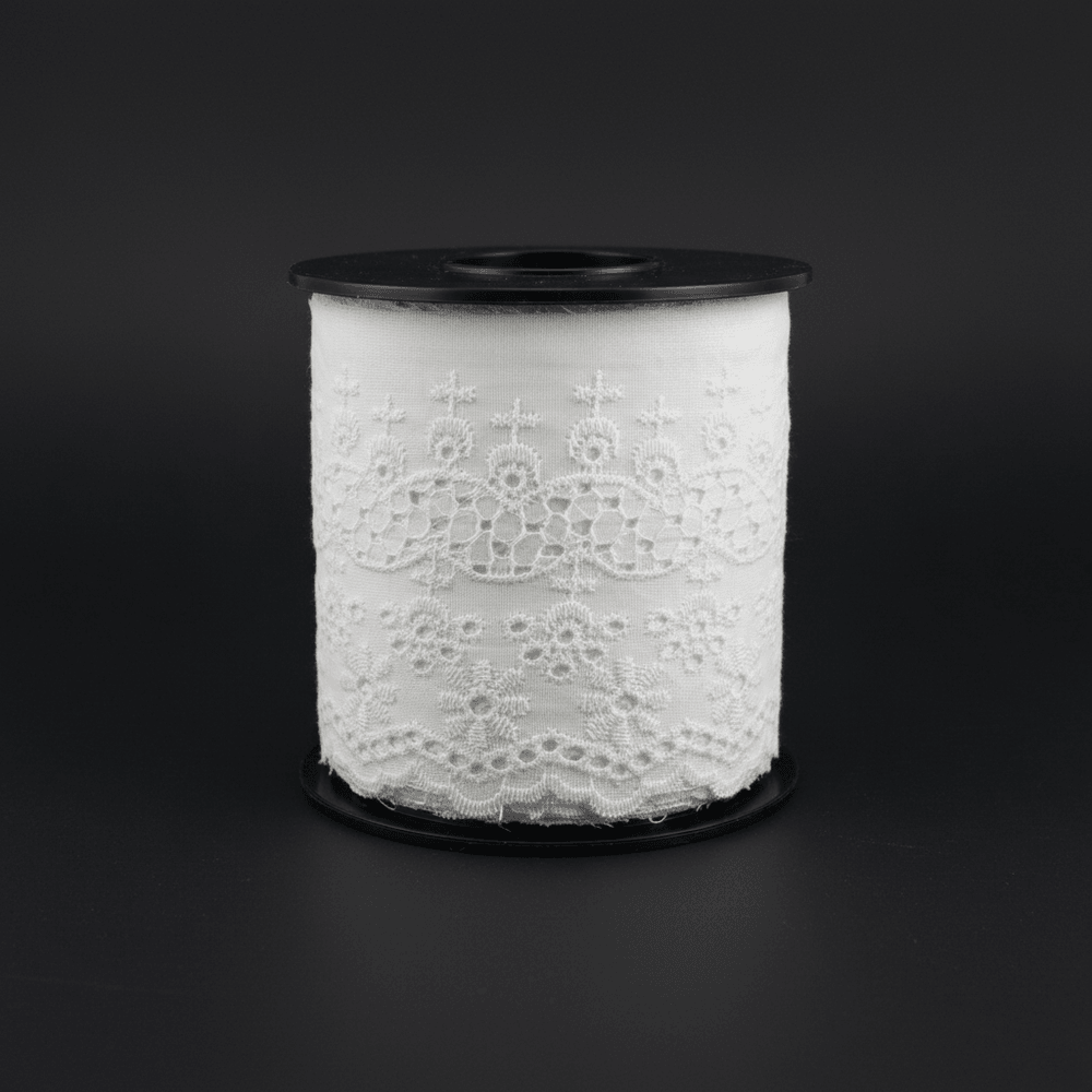 White Cotton Dyeable Schiffli Lace (Width : 6 Inch & Sku: S-99)