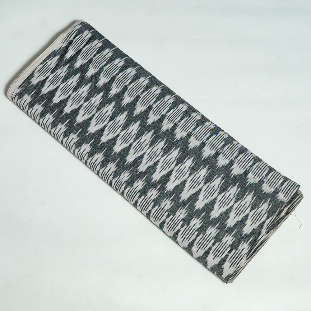 White & Grey Cotton Handloom Ikat Fabric for Dress Material | Width: 44"