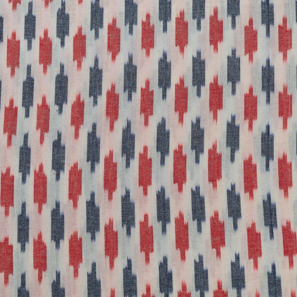 White Base Red & Blue Small Design Cotton Handloom Ikat (SKU: I-818)
