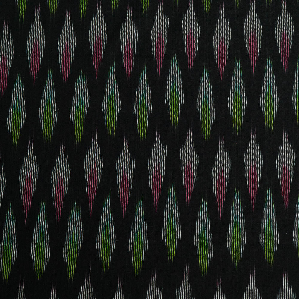 Black Base & Multicolor Design Cotton Handloom Ikat (SKU: I-846)
