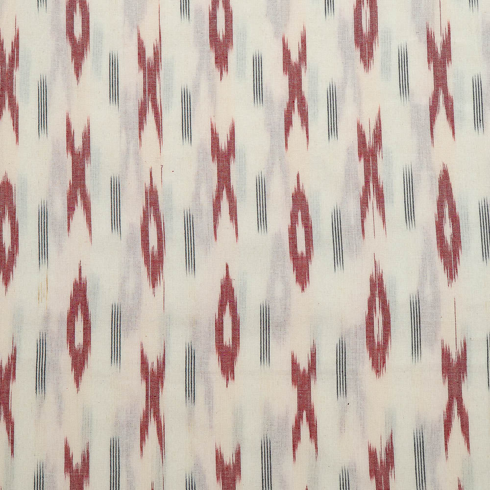 White Base Red Design Cotton Handloom Ikat (SKU: I-847)