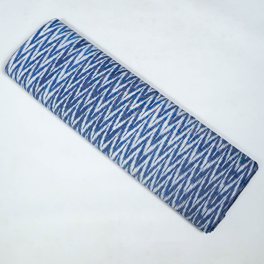 Blue & White Chevron Linen Cotton Blend Handloom Woven Ikat (Sku: IK-323)