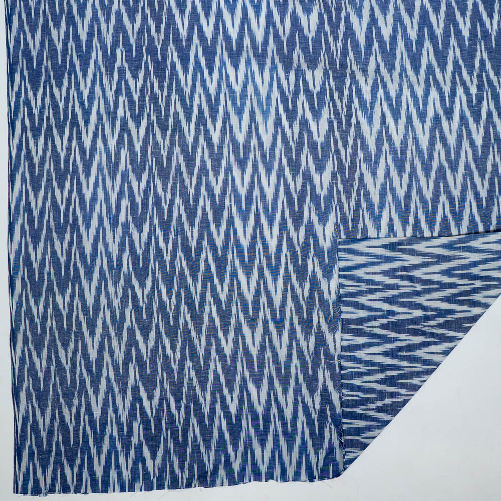 Blue & White Chevron Linen Cotton Blend Handloom Woven Ikat (Sku: IK-323)
